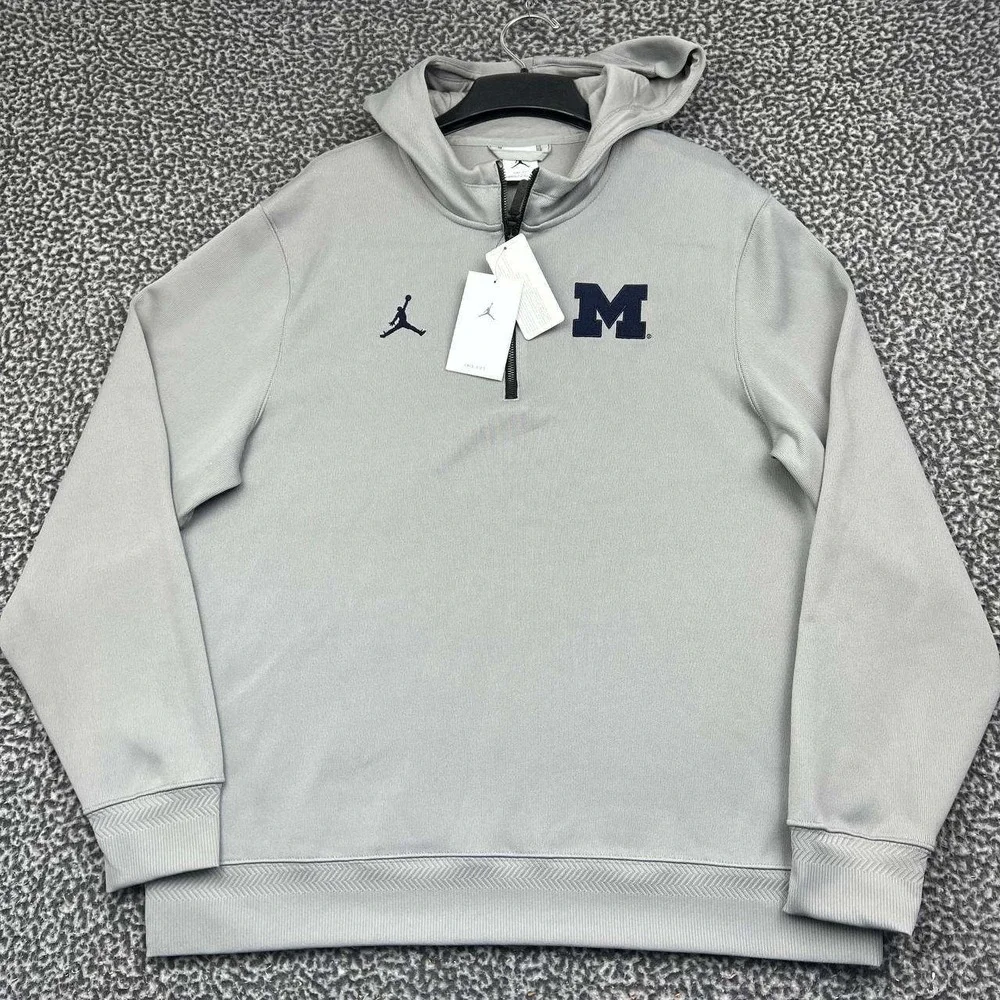 Air Jordan Michigan Wolverines Dri-Fit Hoodie Men Large Gray 1/4 Zip New L